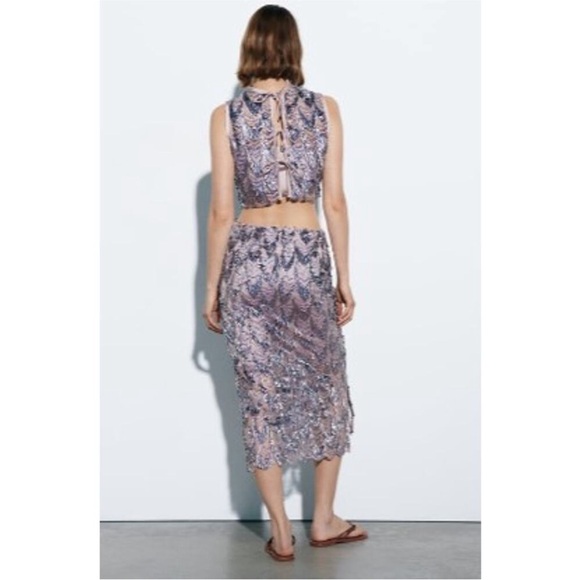 NEW Zara Sequin Midi Skirt Size Medium - Picture 5 of 13